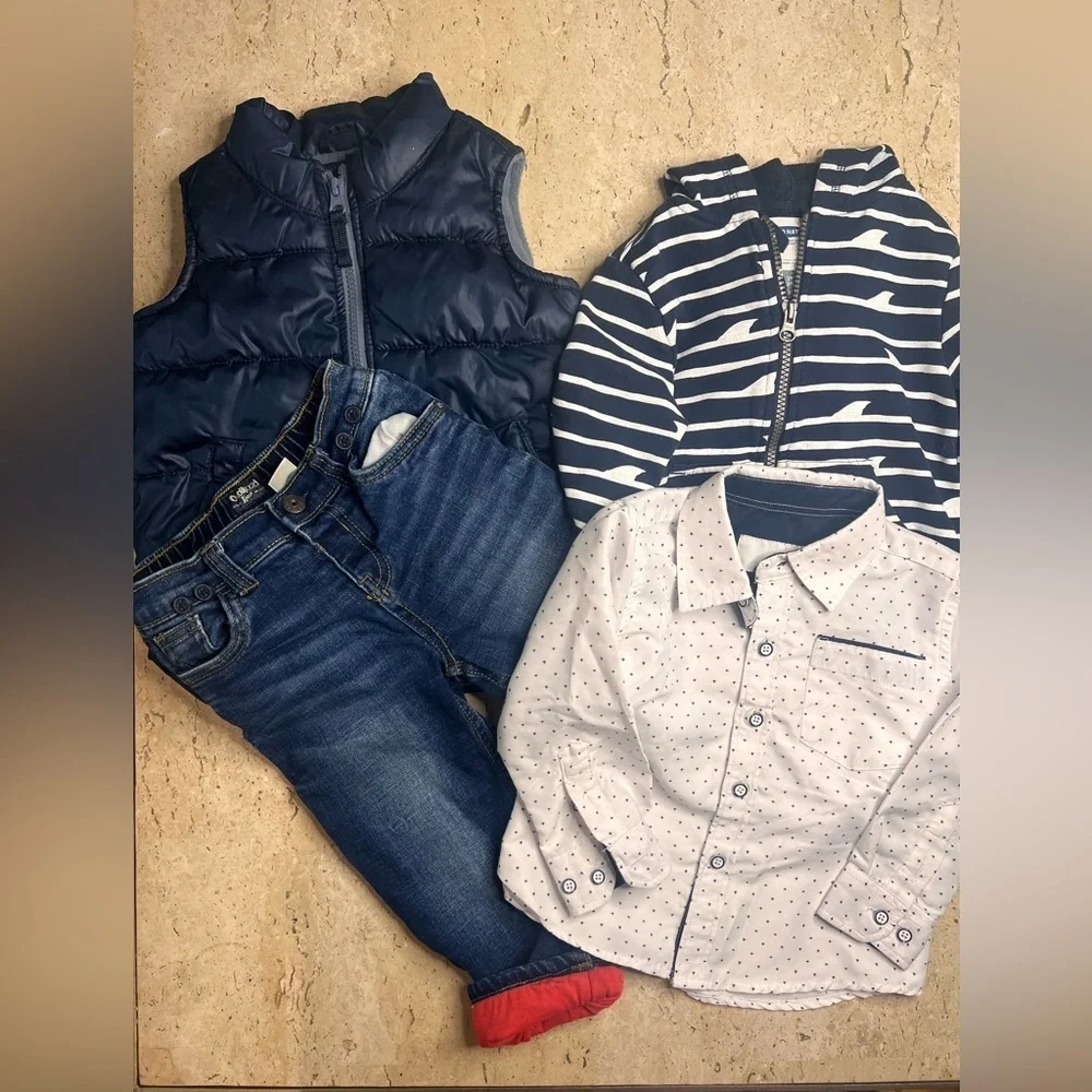Boy’s Size 2 Puffer Vest, Hoodie Shirt and Lined Jeans Bundle Old Navy